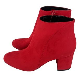 INC. Floriann Red Faux Suede Block Heel Booties